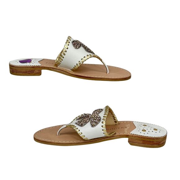 Jack Rogers Women’s White Gold Thong Sandal 6.5 Sparkle Bow Rhinestone Fancy NEW - Picture 4 of 11